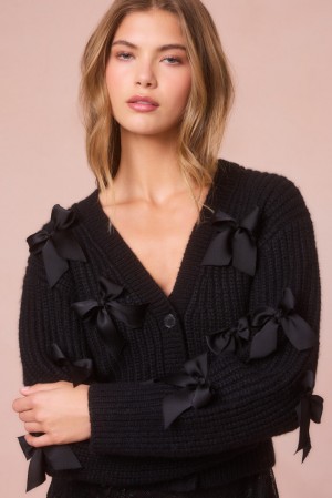 Black Women LoveShackFancy Ashtan Alpaca Bow-embellished Cardigan | HDJ-942180