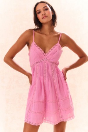 Pink Women LoveShackFancy Docila Cotton Mini Dress | QJS-185392