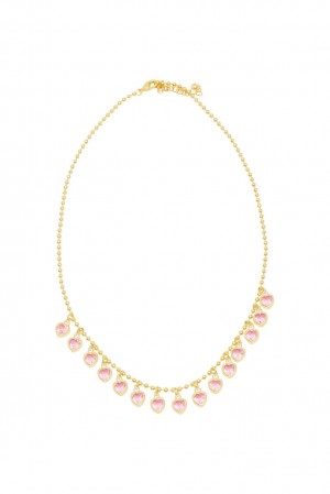 Pink Women LoveShackFancy Erin Wachs Gold Heart Tennis Necklace Jewelry | TEB-479806