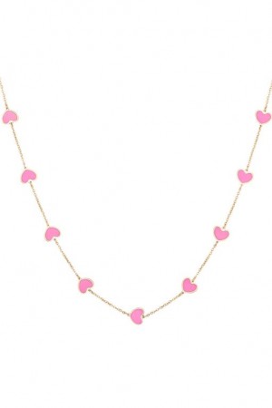 Pink Women LoveShackFancy Ouf! By Sara Love Pink Hearts 14k Gold Necklace Jewelry | OVM-095678