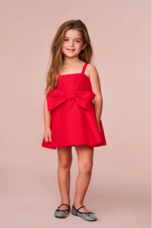 Red Kids' LoveShackFancy Alejandra Bow Mini Dress | CLE-972156