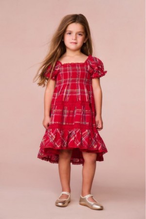 Red Kids' LoveShackFancy Muriella Tartan Midi Dress | LAR-547863