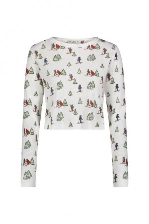 Vintage Ski Print Women LoveShackFancy Polka Dot England Nell Crop Slouchy Top Sleepwear | UGR-310528