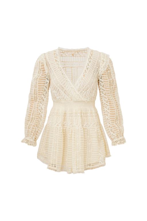 Black Women LoveShackFancy Alonsa Lace-detailed Mini Dress | OEJ-439087