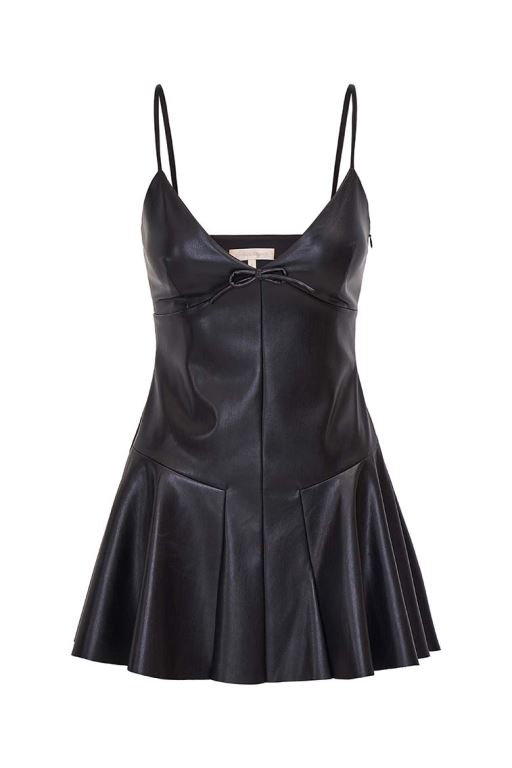 Black Women LoveShackFancy Falletta Vegan Leather Mini Dress | MFH-215967