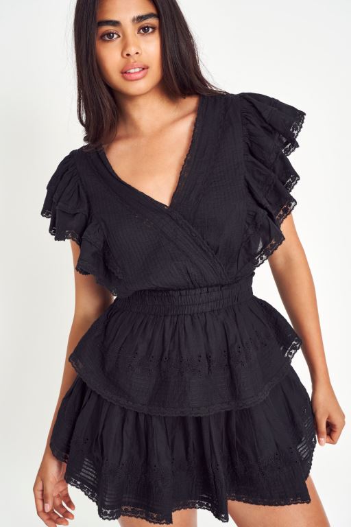 Black Women LoveShackFancy Gwen Heritage Mini Dress | FAK-862043