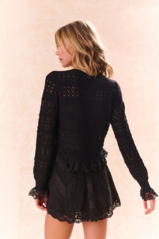 Black Women LoveShackFancy Norden Alpaca-blend Lace-trimmed Cardigan | QEZ-015739