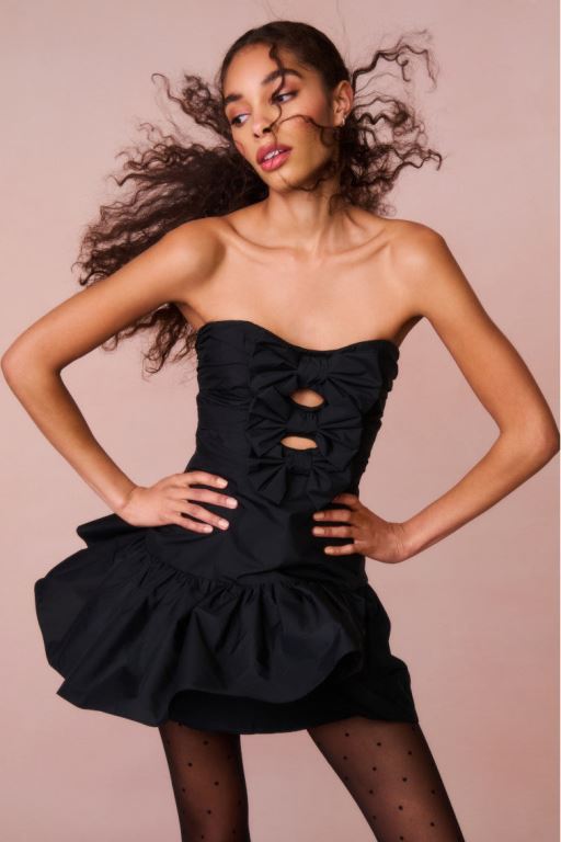 Black Women LoveShackFancy Woodlow Bow Mini Dress | HUJ-248769
