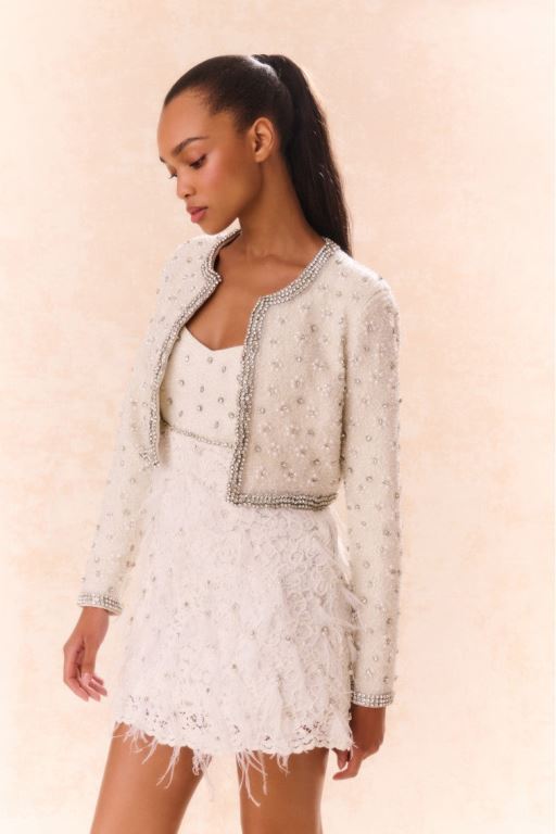 Cream Women LoveShackFancy Cosmos Beaded Cropped Jackets | XSQ-510832