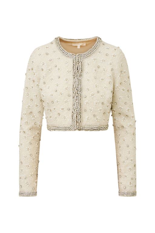 Cream Women LoveShackFancy Cosmos Beaded Cropped Jackets | XSQ-510832