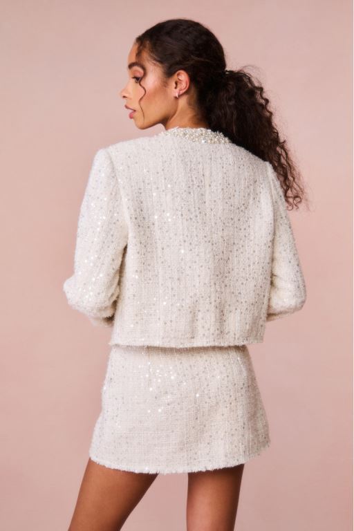 Cream Women LoveShackFancy Wendina Sequined Tweed Mini Skirts | AYJ-231694