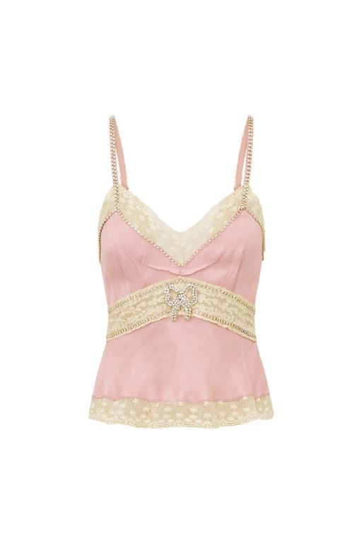Grey Pink Women LoveShackFancy Laticia Embellished Satin Tops | FEG-964351