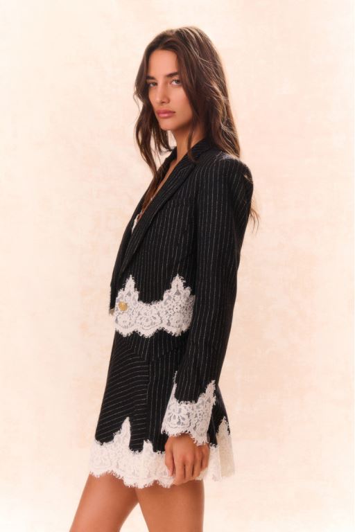 Grey Women LoveShackFancy Icarus Pinstriped Lace-detailed Jackets | JGR-058193