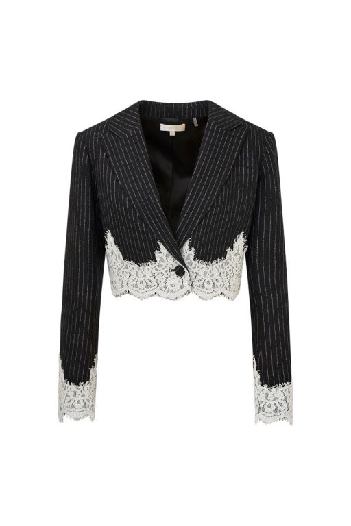 Grey Women LoveShackFancy Icarus Pinstriped Lace-detailed Jackets | JGR-058193