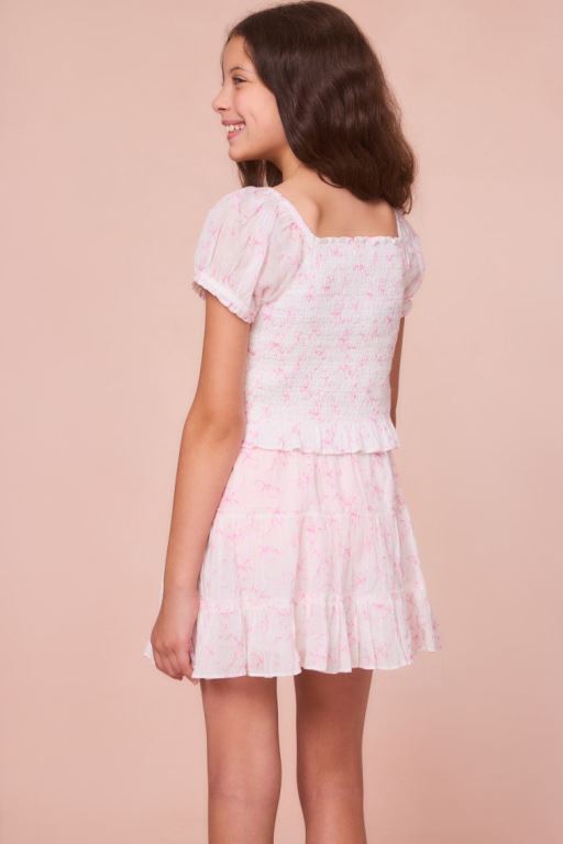 Pink Kids' LoveShackFancy Fabielle Bow Print Tops | YLG-987213