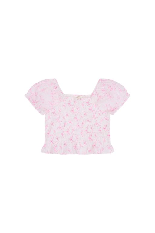 Pink Kids' LoveShackFancy Fabielle Bow Print Tops | YLG-987213