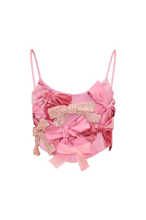 Pink Multicolor Women LoveShackFancy Woodley Bow Bustier Tops | TSH-298035