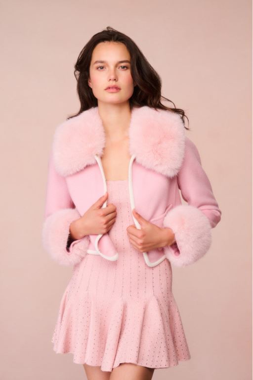 Pink Women LoveShackFancy Caprina Wool-cashmere Faux Fur Jackets | NIZ-895710