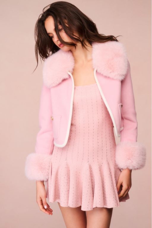 Pink Women LoveShackFancy Caprina Wool-cashmere Faux Fur Jackets | NIZ-895710