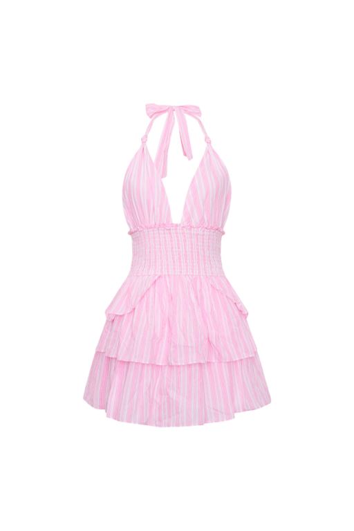 Pink Women LoveShackFancy Deanna Cotton Striped Halter Dress | WEF-930287