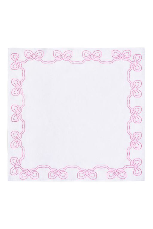 Pink Women LoveShackFancy Embroidered Bow Napkins Set Of 4 Tabletop | RZA-729450