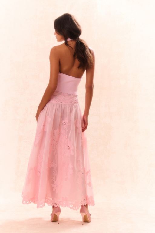 Pink Women LoveShackFancy Eterna Halter Knit Tops | WAT-217950