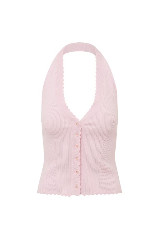 Pink Women LoveShackFancy Eterna Halter Knit Tops | WAT-217950