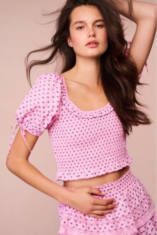 Pink Women LoveShackFancy Molly Cotton Bow Puff Sleeve Tops | XMC-304761
