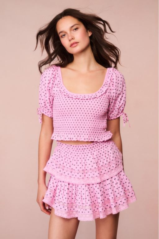 Pink Women LoveShackFancy Molly Cotton Bow Puff Sleeve Tops | XMC-304761