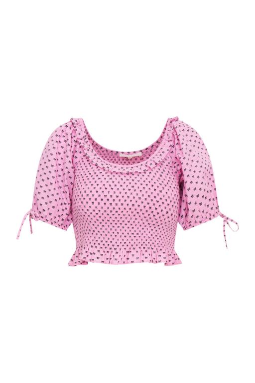 Pink Women LoveShackFancy Molly Cotton Bow Puff Sleeve Tops | XMC-304761