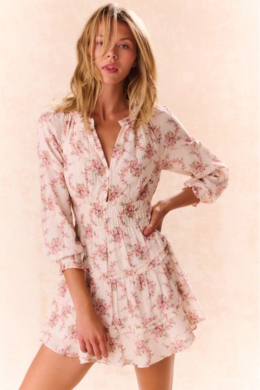 Purple Women LoveShackFancy Mellini Floral Cotton Mini Dress | KTL-802436
