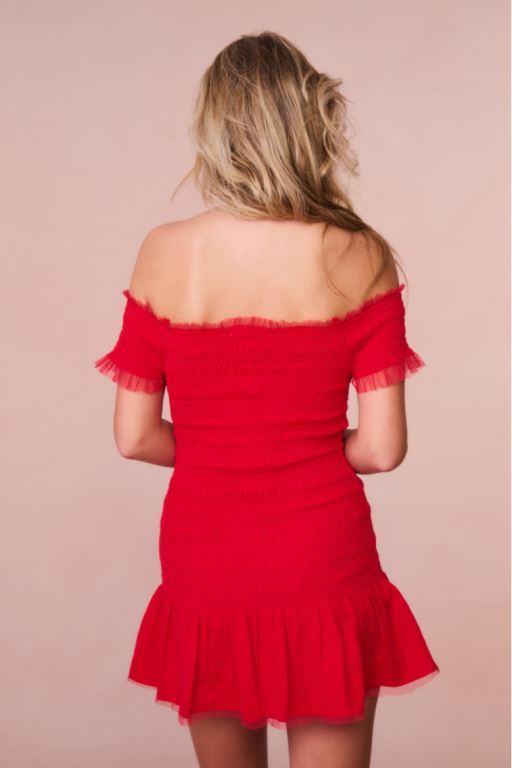Red Kids' LoveShackFancy Mosa Off-the-shoulder Mini Dress | IUH-952610