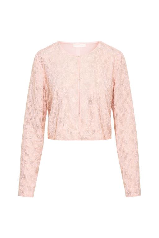 Rose Gold Women LoveShackFancy Daliana Crystal Long Sleeve Tops | FYX-089234
