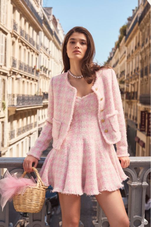 Rose Women LoveShackFancy Antoine Tweed Jackets | MAV-196357