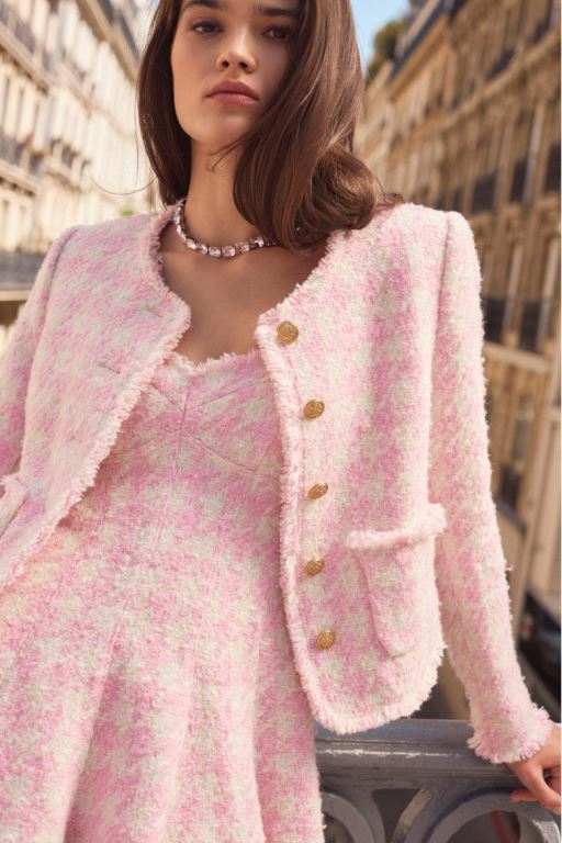 Rose Women LoveShackFancy Antoine Tweed Jackets | MAV-196357