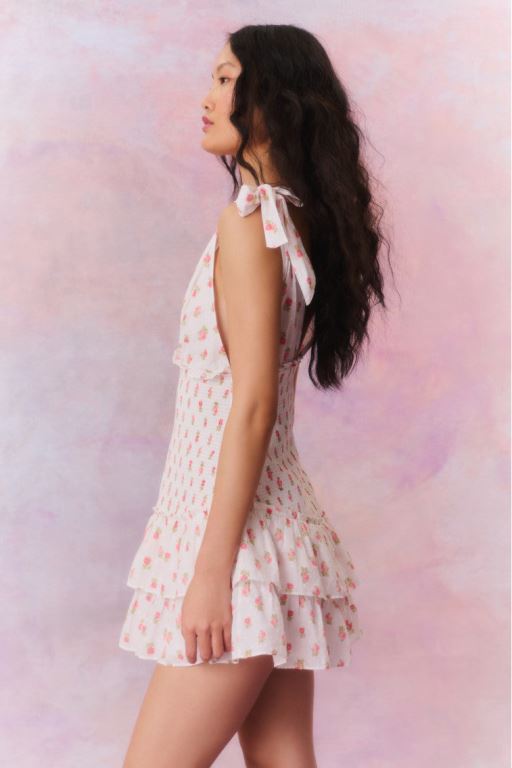 White Multicolor Women LoveShackFancy Rossi Cotton Floral Smocked Mini Dress | AFZ-302781