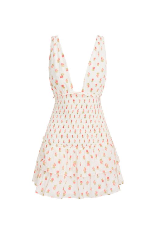 White Multicolor Women LoveShackFancy Rossi Cotton Floral Smocked Mini Dress | AFZ-302781