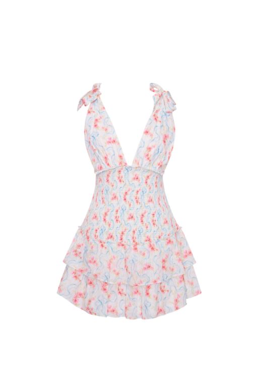 White Multicolor Women LoveShackFancy Rossi Cotton Floral Smocked Mini Dress | AFZ-302781