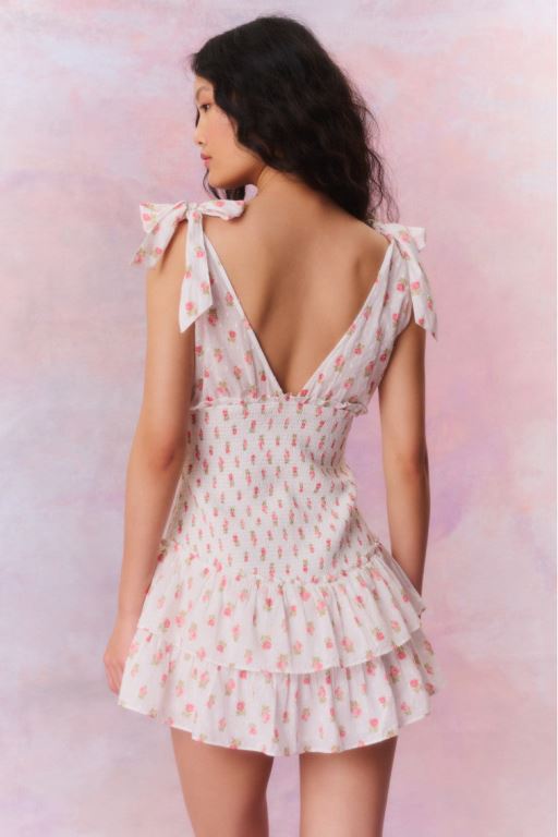 White Multicolor Women LoveShackFancy Rossi Cotton Floral Smocked Mini Dress | AFZ-302781
