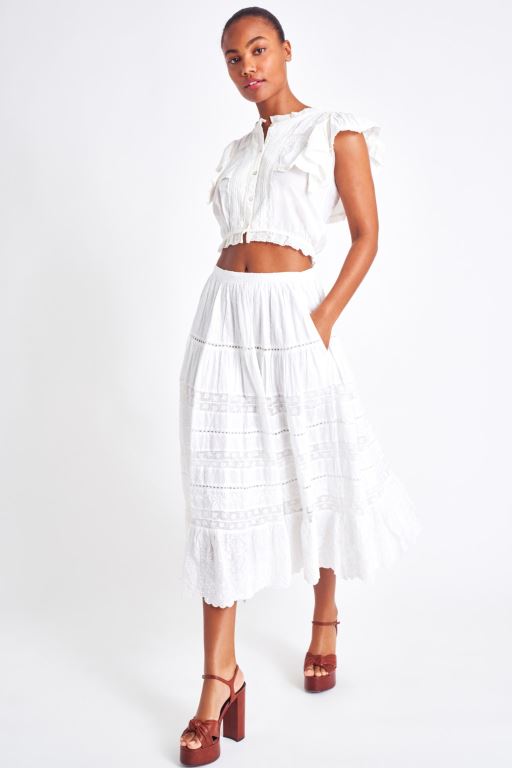 White Women LoveShackFancy Donna Heritage Midi Skirts | WNT-675320