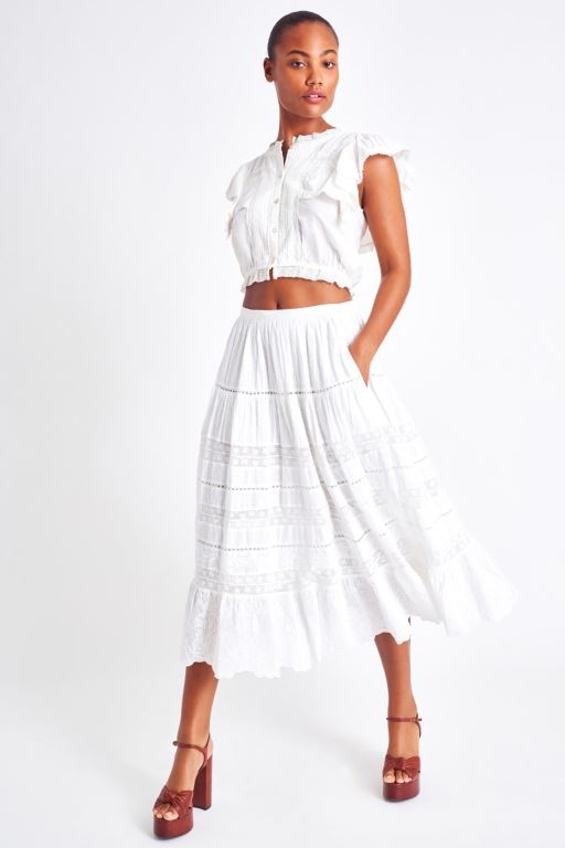 White Women LoveShackFancy Donna Heritage Midi Skirts | WNT-675320