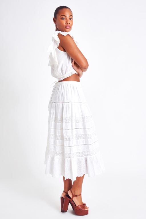 White Women LoveShackFancy Donna Heritage Midi Skirts | WNT-675320