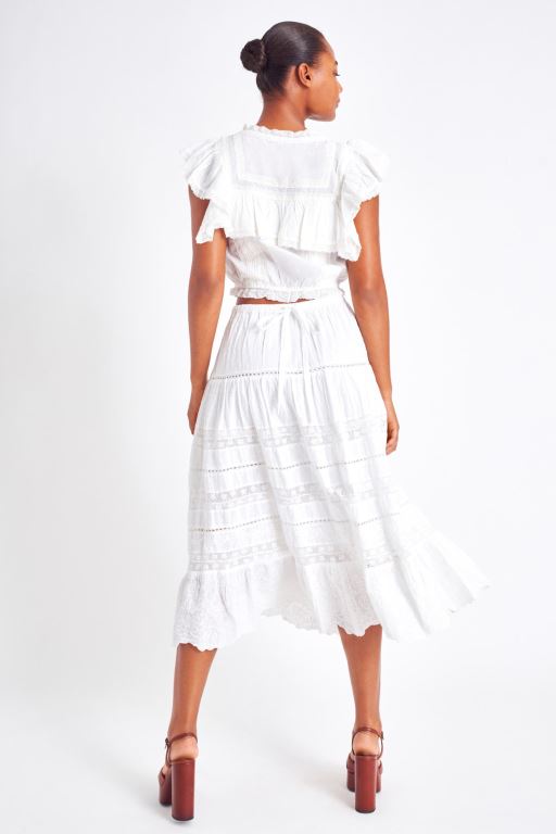 White Women LoveShackFancy Donna Heritage Midi Skirts | WNT-675320