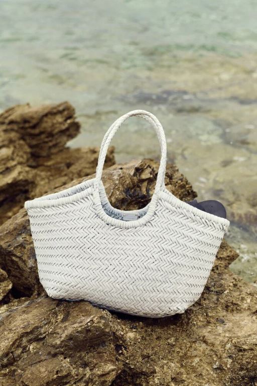White Women LoveShackFancy Dragon Diffusion Nantucket Large Woven Leather Tote Bags | SJY-157692