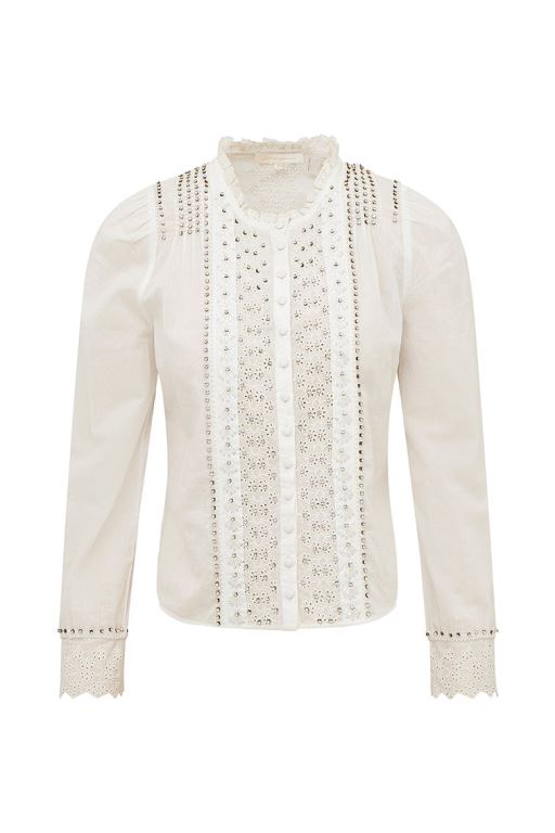 White Women LoveShackFancy Mildrene Rhinestone-studded Blouse Tops | OVE-634792