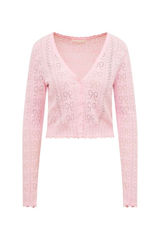 White Women LoveShackFancy Petra Bow Pointelle Cardigan | HPN-830512