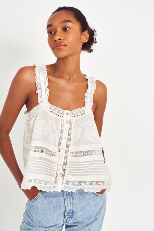 White Women LoveShackFancy Sully Heritage Tank Tops | JXU-809314